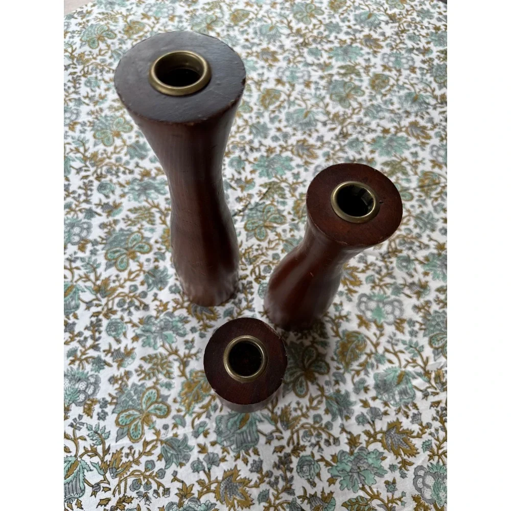 Edwin F Dalstrom Handcrafted Wood Candle Holder Set 3 Mid Century Modern Taper